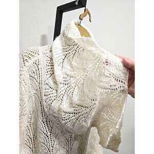 Cream Cottage Fairy Off Shoulder Cowl Open Knit Sweater Tunic 22 24 Dainty Cozy